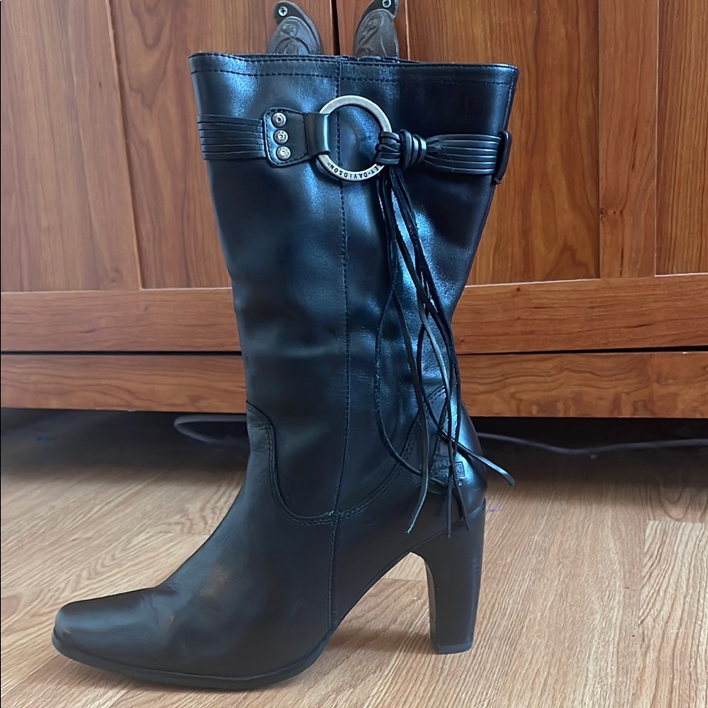 Harley Davidson Black Leather Knee-High Boots